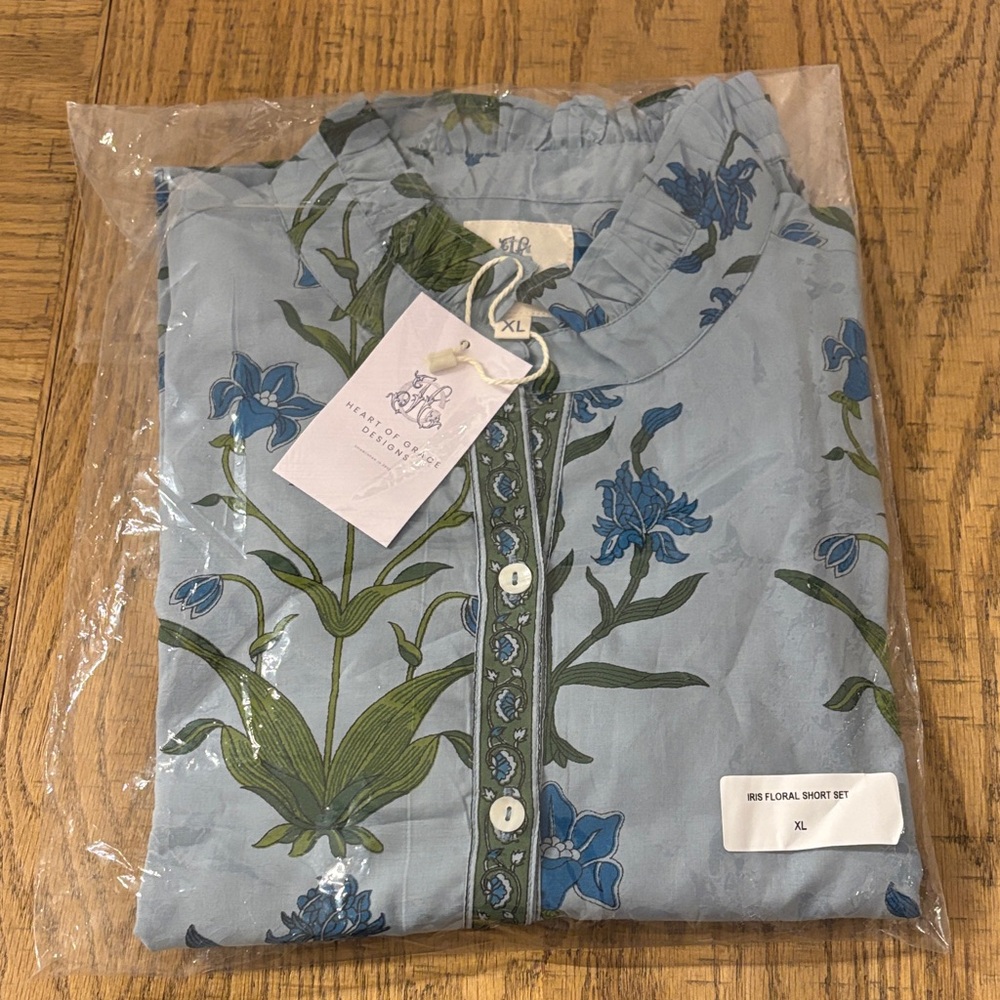 Heart of Grace Designs Boutique Iris 2p Floral Shirt and Shorts Set XL NWT - Picture 4 of 9